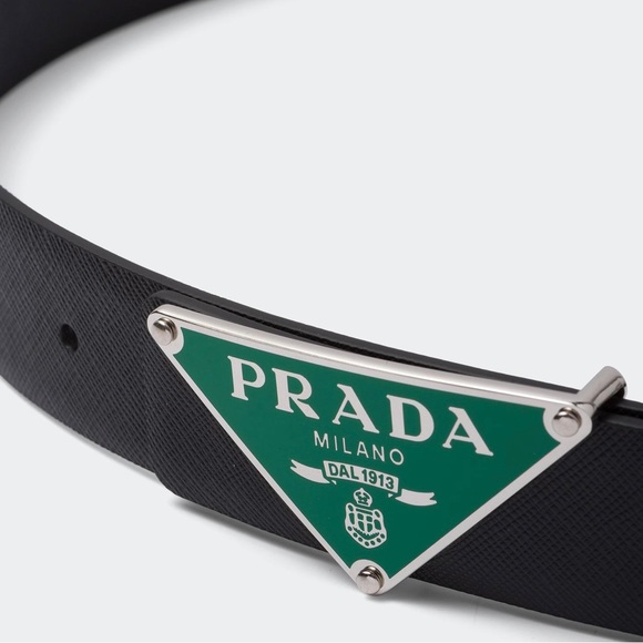 NEW Prada Triangle Belt & Buckle - Mango Green - Picture 3 of 7